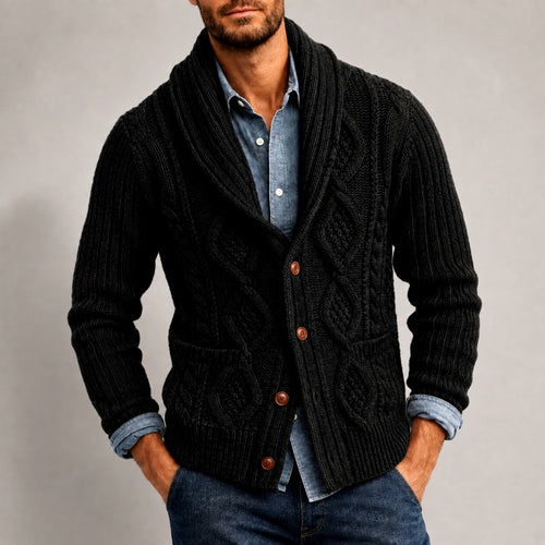 Alvaro - Men's Cable Knit Shawl Collar Cardigan