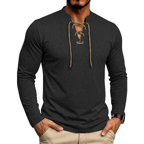 Ashley - Men's Slim Fit Lace-Up Henley Shirt 1
