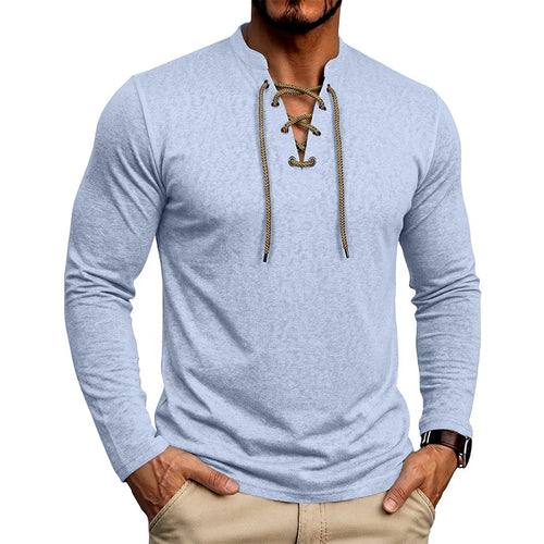 Ashley - Men's Slim Fit Lace-Up Henley Shirt 2