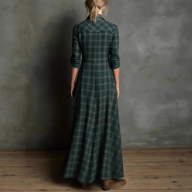 Gelsomina - Women's Plaid V-Neck Loose Fit Vacation Maxi Dress