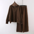 Abigail - Women's Half-Zip Turtleneck Knit Set with Wide-Leg Pants