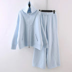 Abigail - Women's Half-Zip Turtleneck Knit Set with Wide-Leg Pants