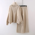 Abigail - Women's Half-Zip Turtleneck Knit Set with Wide-Leg Pants