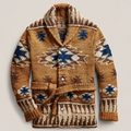 Alberto - Men's Jacquard Wool Cardigan with Belt
