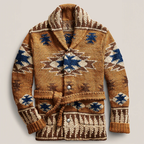 Alberto - Men's Jacquard Wool Cardigan with Belt