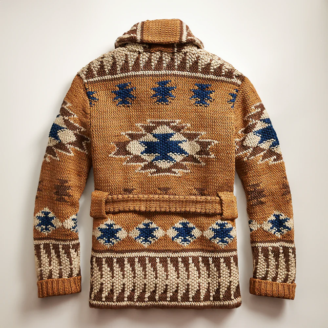 Alberto - Men's Jacquard Wool Cardigan with Belt