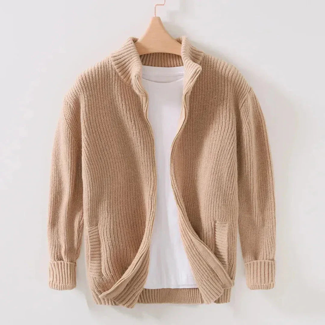 Alexa - Women's Ribbed-Knit Zip Cardigan with Turtleneck Collar