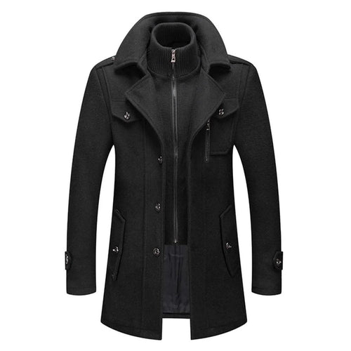 Allan- Men's Wool-Blend Coat with Notch Lapels and Button Front
