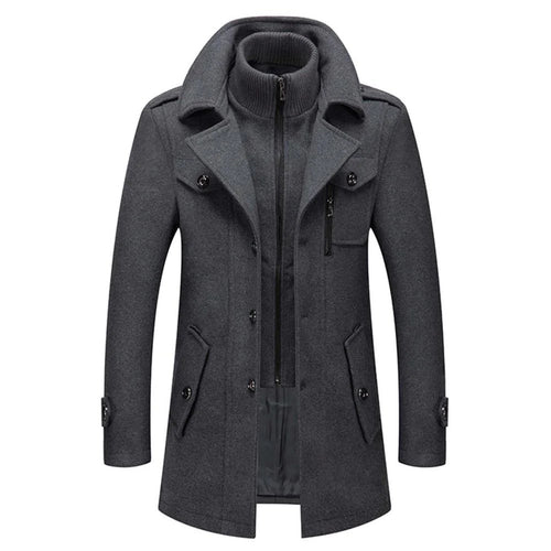 Allan- Men's Wool-Blend Coat with Notch Lapels and Button Front