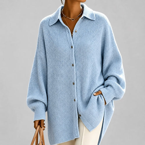 Amara - Women's Oversized Collared Knit Button-Down Cardigan 1