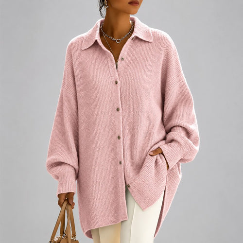 Amara - Women's Oversized Collared Knit Button-Down Cardigan 2