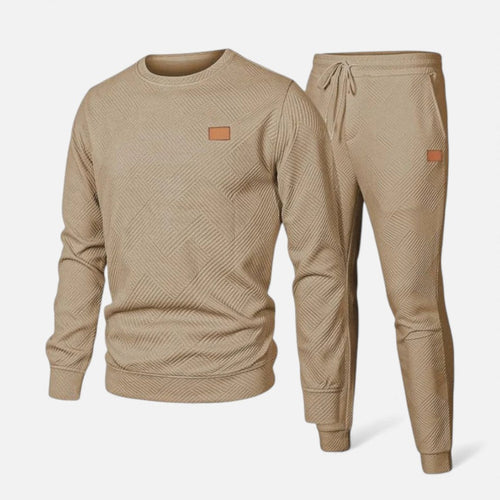 Anatoly - Men's Textured Crewneck Sweatsuit with Drawstring Joggers