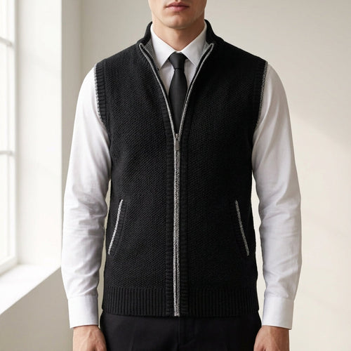 Andrei - Men's Textured Zip-Up Knit Vest