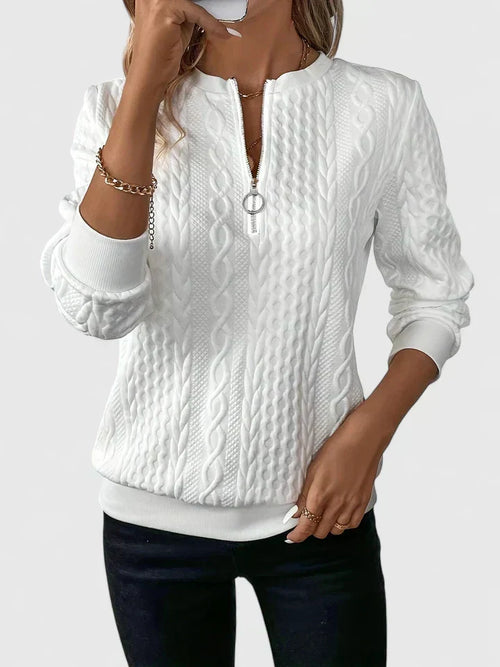 Arabella - Women's Cable Pattern Zip-Up Sweater