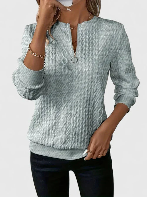 Arabella - Women's Cable Pattern Zip-Up Sweater