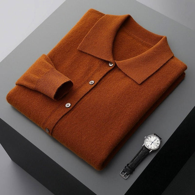 Archer - Men's Merino Wool Cardigan with Notch Collar