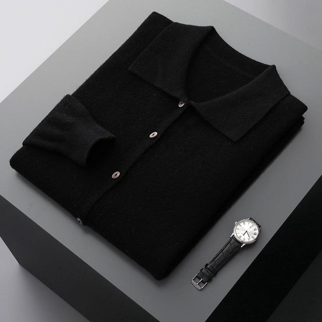 Archer - Men's Merino Wool Cardigan with Notch Collar