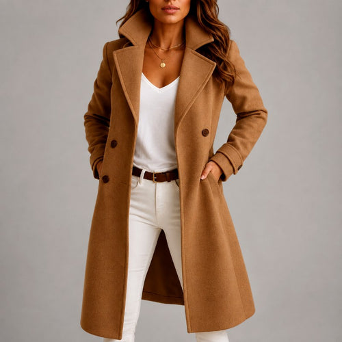 Asha - Women's Double-Breasted Notched Lapel Long Coat 1