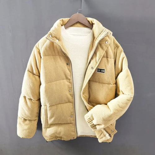 Asher - Men's Padded Corduroy Jacket with Stand Collar