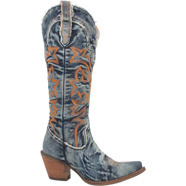 Athena - Women's Denim Western Cowboy Boots with Embroidered Detail