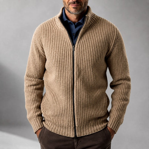 Aurelio - Men's Ribbed Half-Turtleneck Slim Fit Cardigan 1