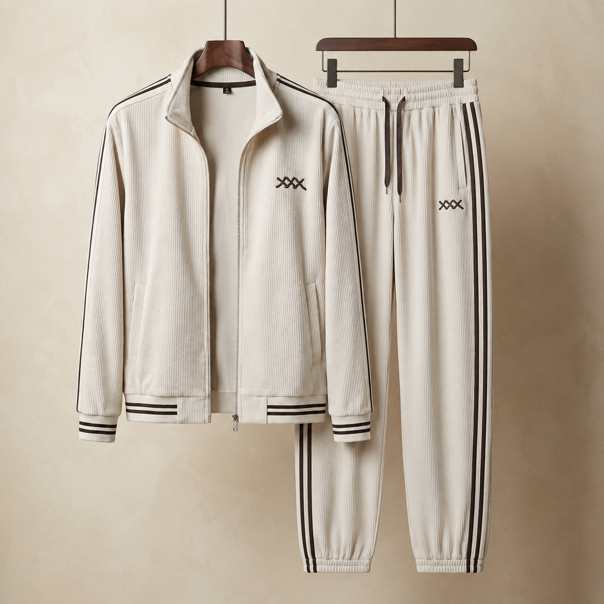 Aurelius - Men's Ribbed Zip-Up Tracksuit with Contrast Stripes