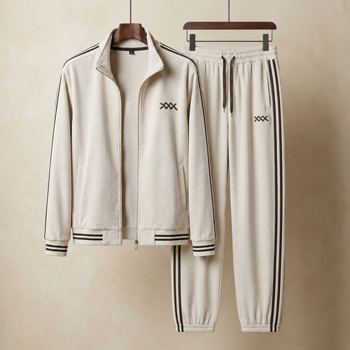 Aurelius - Men's Ribbed Zip-Up Tracksuit with Contrast Stripes