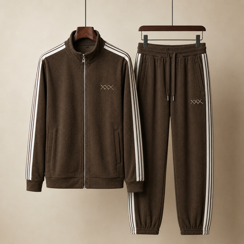Aurelius - Men's Ribbed Zip-Up Tracksuit with Contrast Stripes