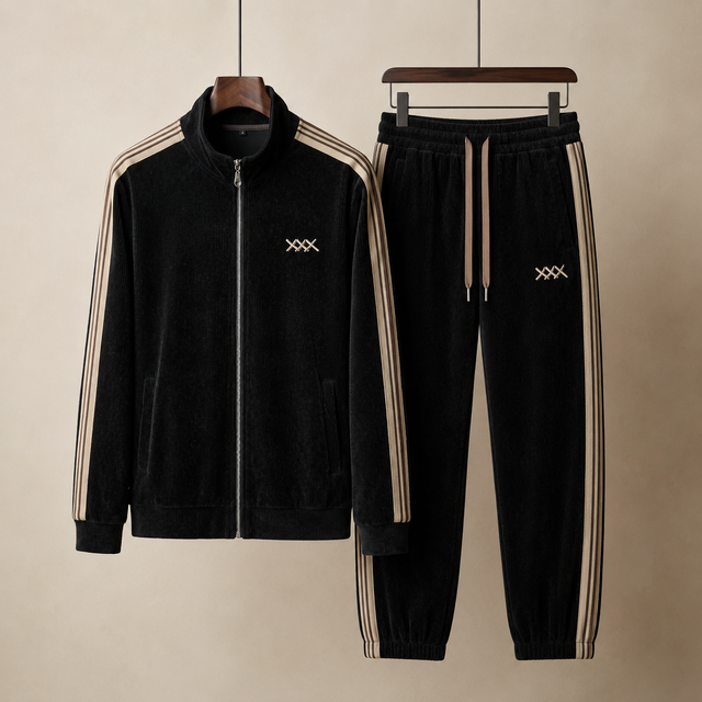 Aurelius - Men's Ribbed Zip-Up Tracksuit with Contrast Stripes