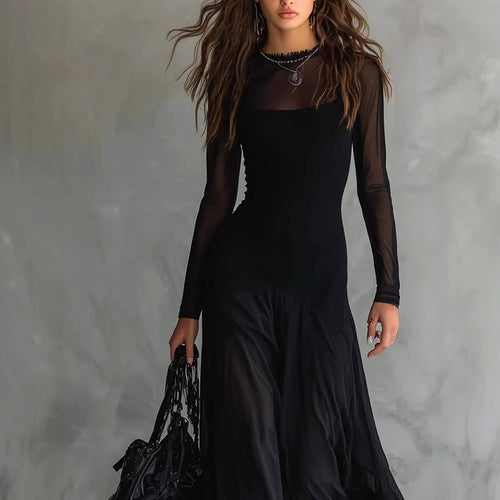 Aveline - Women's Sheer Long Sleeve Flared Maxi Dress 2