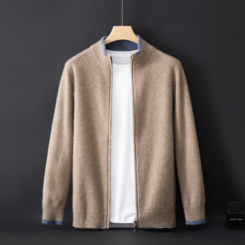 Aven - Men's Cashmere Zip-Front Cardigan with Ribbed Trim
