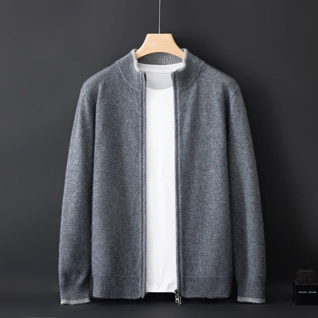 Aven - Men's Cashmere Zip-Front Cardigan with Ribbed Trim
