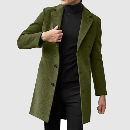 Benedict - Men's Tailored Wool-Blend Overcoat with Notch Lapel