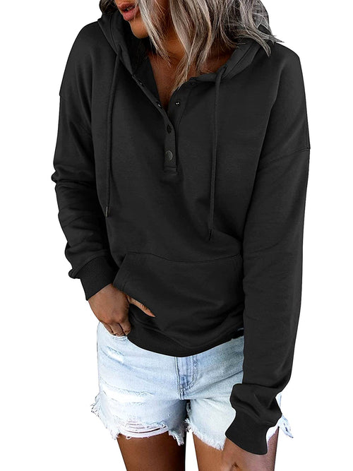 Bess - Women's Henley Button Loose Fit Hoodie Sweatshirt 3