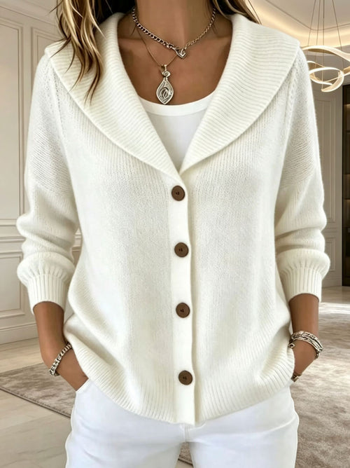 Bettina - Women's Shawl Lapel Button-Front Knit Cardigan 1