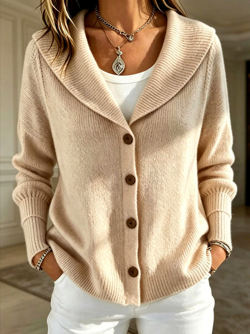 Bettina - Women's Shawl Lapel Button-Front Knit Cardigan 2