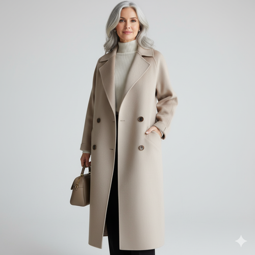 Bianca - Women's Double-Breasted Wool Coat with Notch Lapels