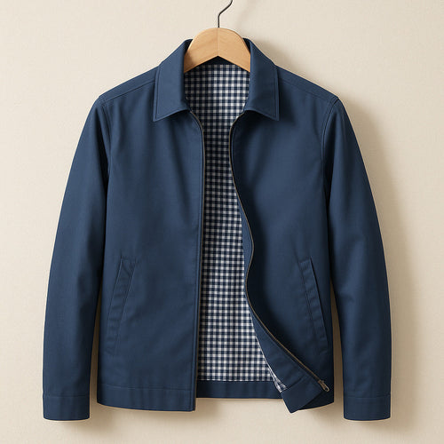 Brayden - Men's Full-Zip Lightweight Jacket with Checkered Lining