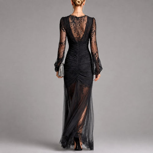 Brianna - Women's Lace V-Neck High-Slit Formal Maxi Dress 2