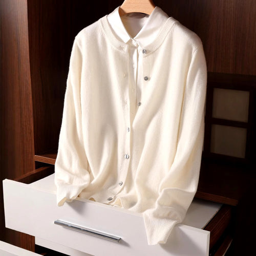 Bridget - Women's Cashmere Crew Neck Button-Front Cardigan 2