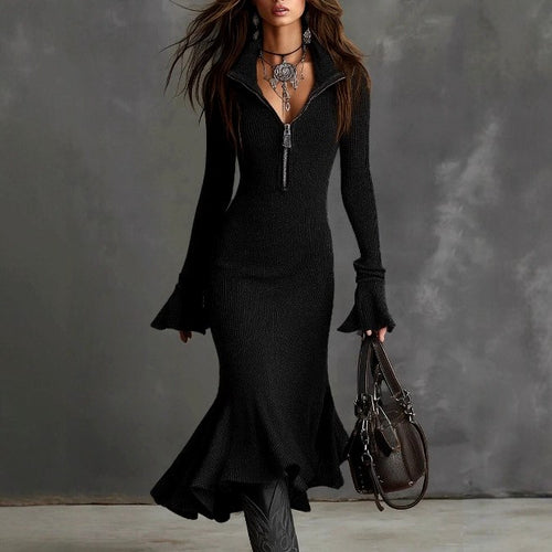 Brooke - Women's Ribbed Knit Long-Sleeve Midi Dress 1