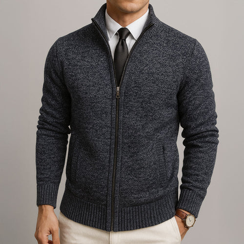 Bruce - Men's Zip-Front Wool Cardigan with Ribbed Cuffs
