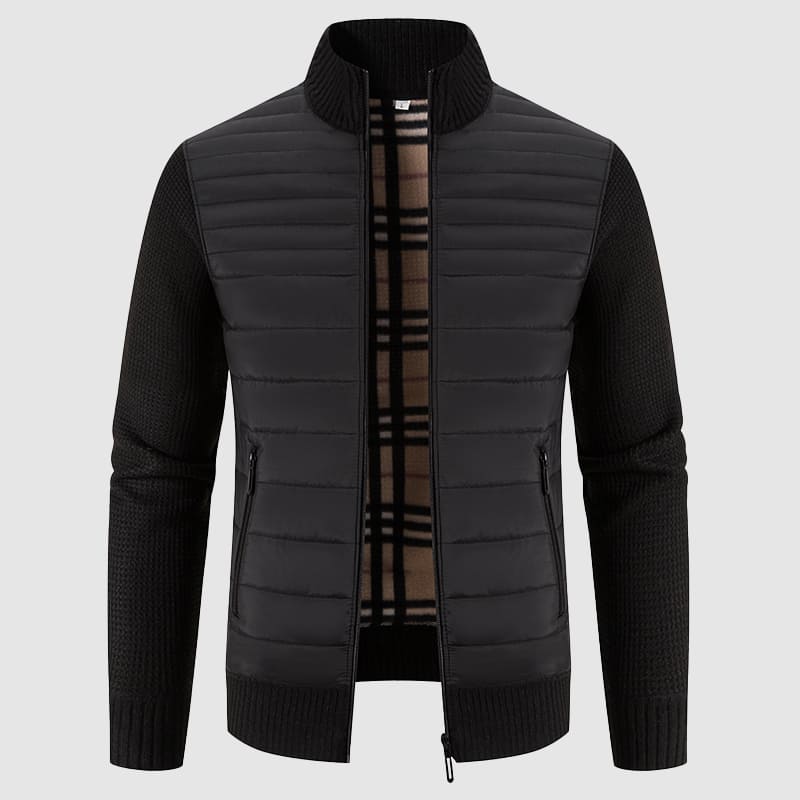 Caleb - Men's Quilted Hybrid Cardigan with Ribbed Knit Sleeves