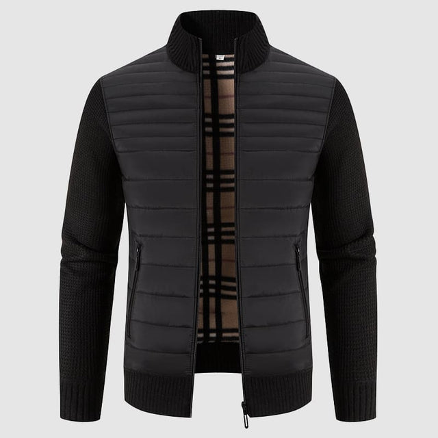Caleb - Men's Quilted Hybrid Cardigan with Ribbed Knit Sleeves