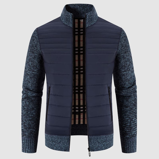 Caleb - Men's Quilted Hybrid Cardigan with Ribbed Knit Sleeves