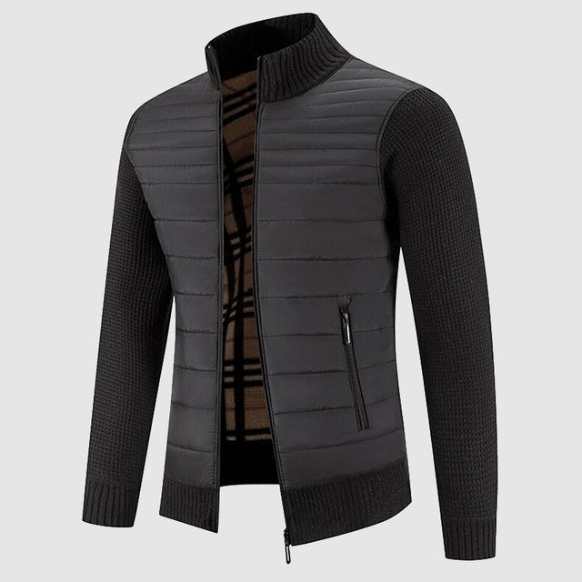 Caleb - Men's Quilted Hybrid Cardigan with Ribbed Knit Sleeves