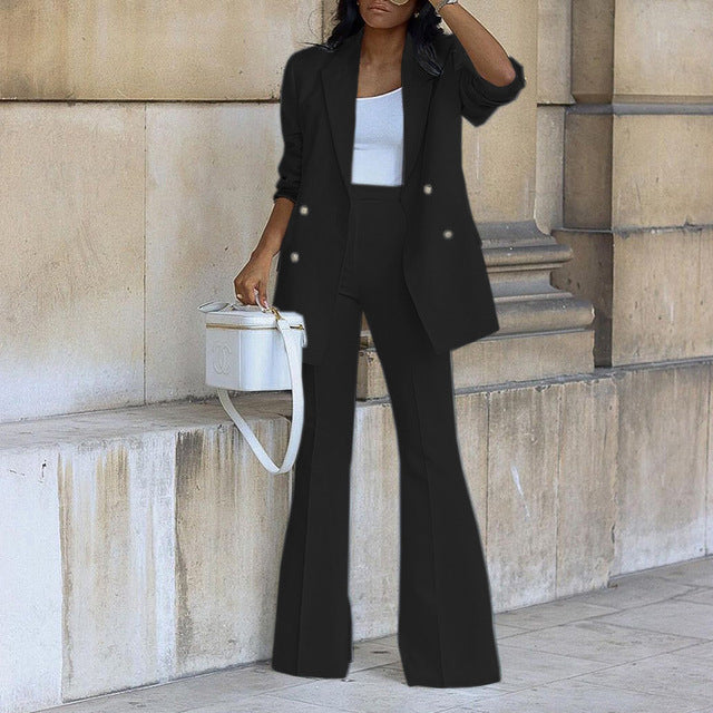 Cecilia - Women's Double-Breasted Blazer and Flare Trousers Set