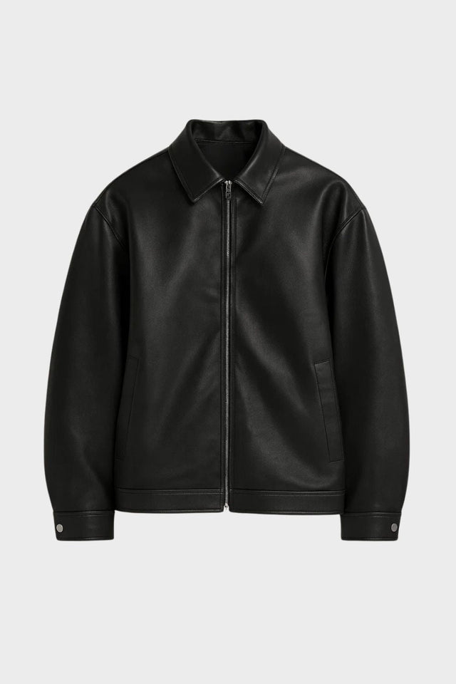 David - Men's Leather Jacket with Full-Length Zip and Collar