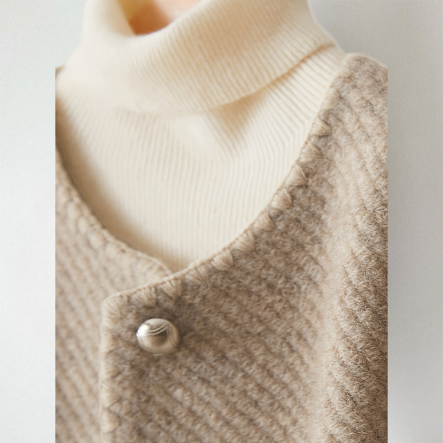 Eloise - Women's Textured Button-Front Cardigan with Collarless Neckline