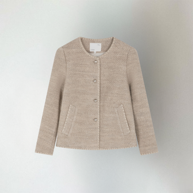 Eloise - Women's Textured Button-Front Cardigan with Collarless Neckline